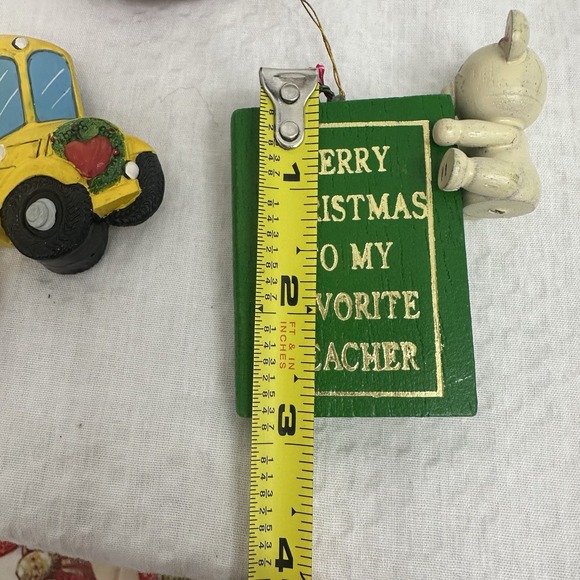 Vintage Lot Of 3 Teacher Appreciation Gift Christmas Ornaments Bus Santa Apple - Picture 11 of 11